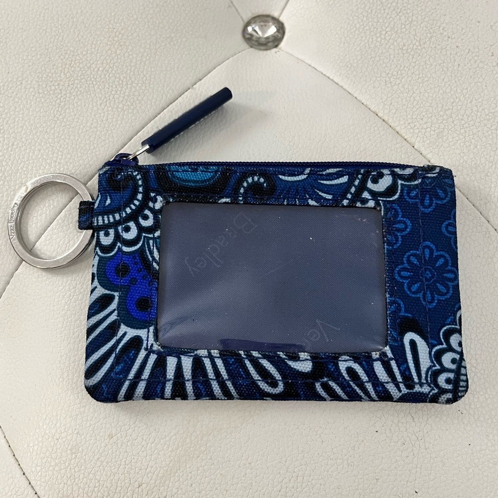 Vera Bradley Lighten Up Zip ID Case with Keyring Blue Tapestry Pattern